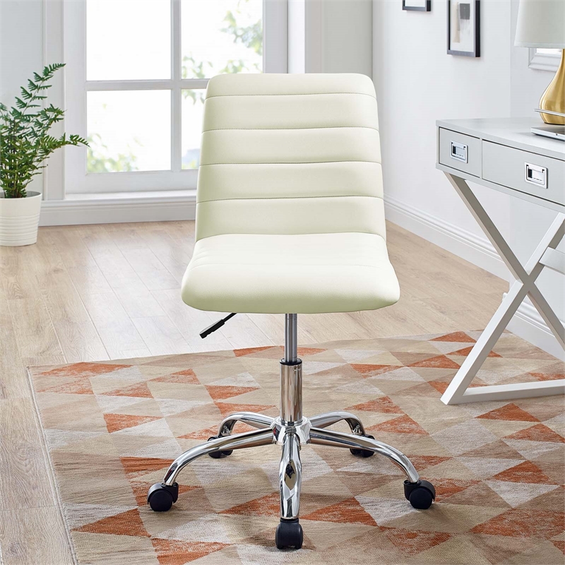 Modway Ripple Modern Vinyl Armless Mid Back Office Chair in White