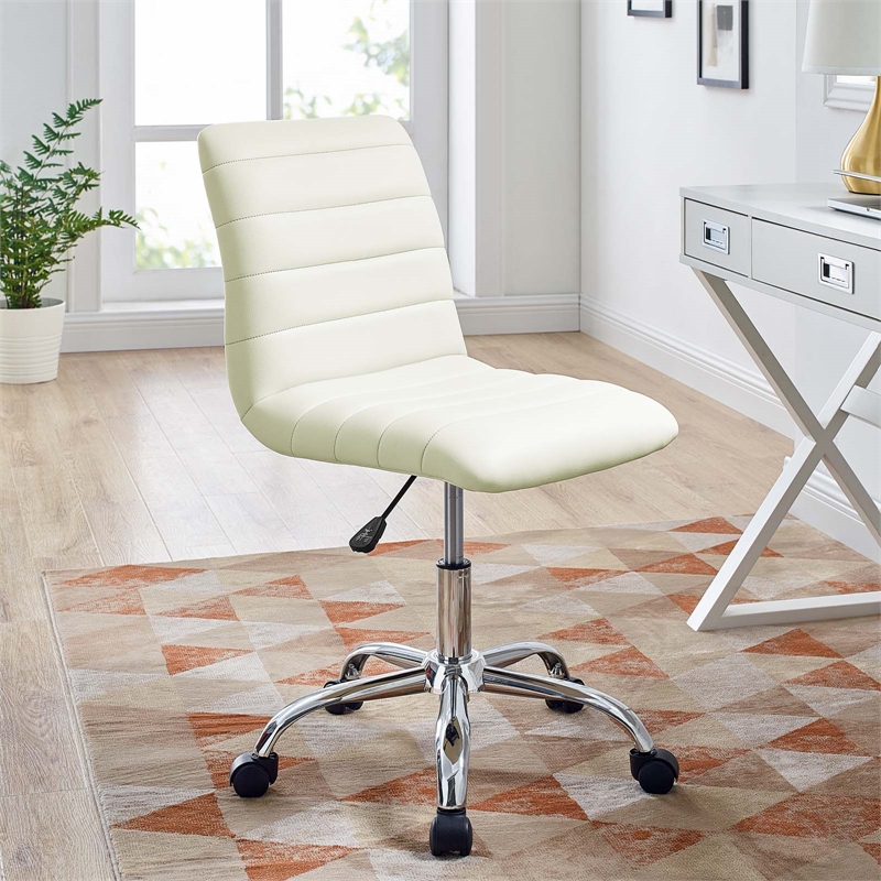 Modway Ripple Modern Vinyl Armless Mid Back Office Chair in White