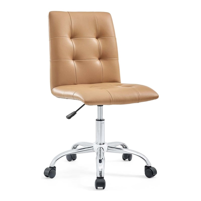Modway Prim Modern Faux Leather Armless Mid Back Office Chair in Tan