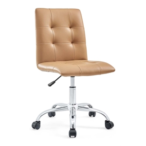 Modway Prim Modern Faux Leather Armless Mid Back Office Chair in Tan