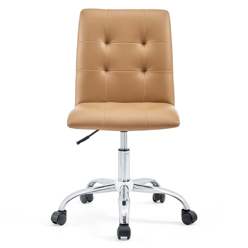 Modway Prim Modern Faux Leather Armless Mid Back Office Chair in Tan