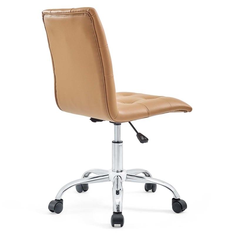 Modway Prim Modern Faux Leather Armless Mid Back Office Chair in Tan