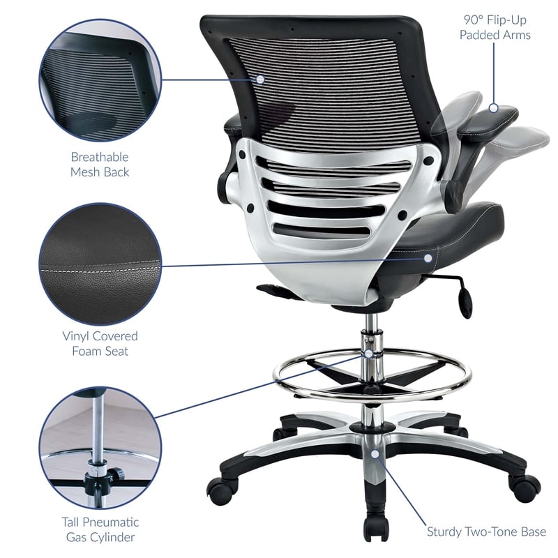 Modway Edge Modern Style Vinyl Drafting Chair in Black Finish