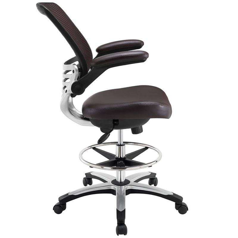 Modway Edge Modern Style Vinyl Drafting Chair in Brown Finish