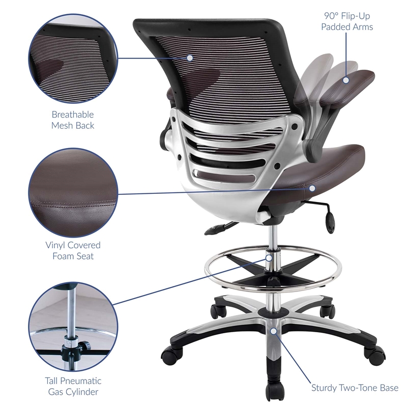 Modway Edge Modern Style Vinyl Drafting Chair in Brown Finish