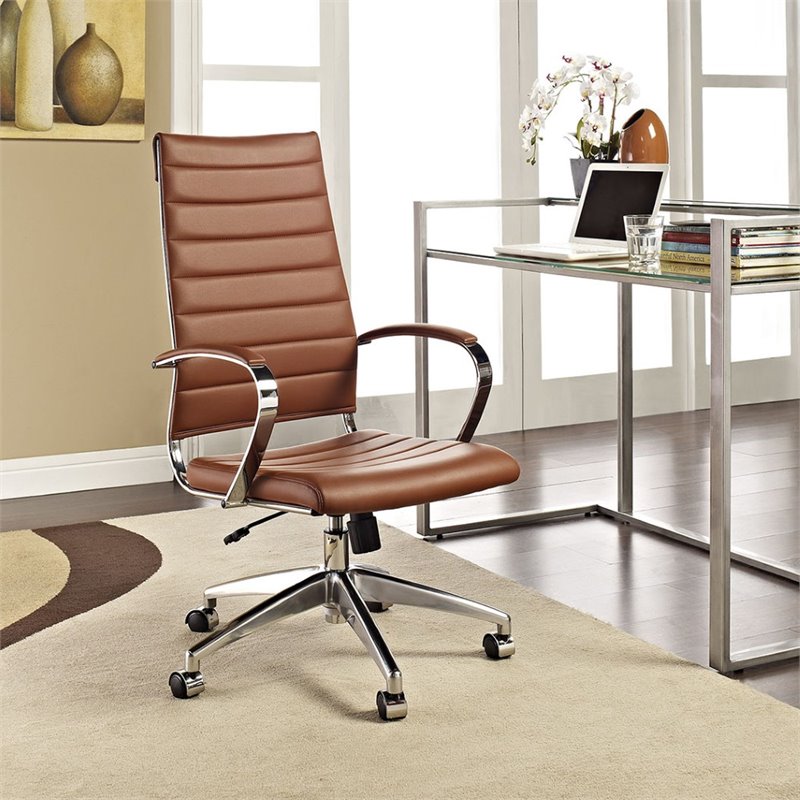 Modway Jive Modern Style Vinyl and Aluminum Highback Office Chair in Terracotta