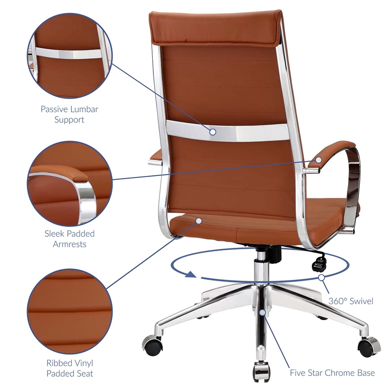 Modway Jive Modern Style Vinyl and Aluminum Highback Office Chair in Terracotta