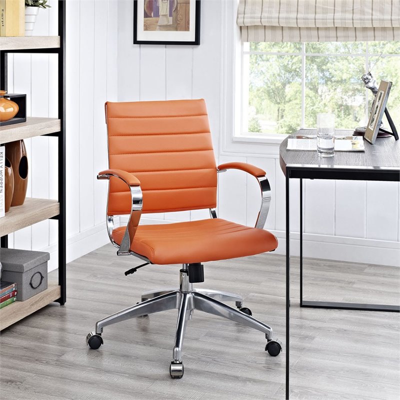 Modway Jive Modern Mid Back Vinyl & Aluminum Office Chair in Orange/Chrome