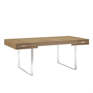 Modway Tinker Modern Stainless Steel & Wood Office Desk in Natural
