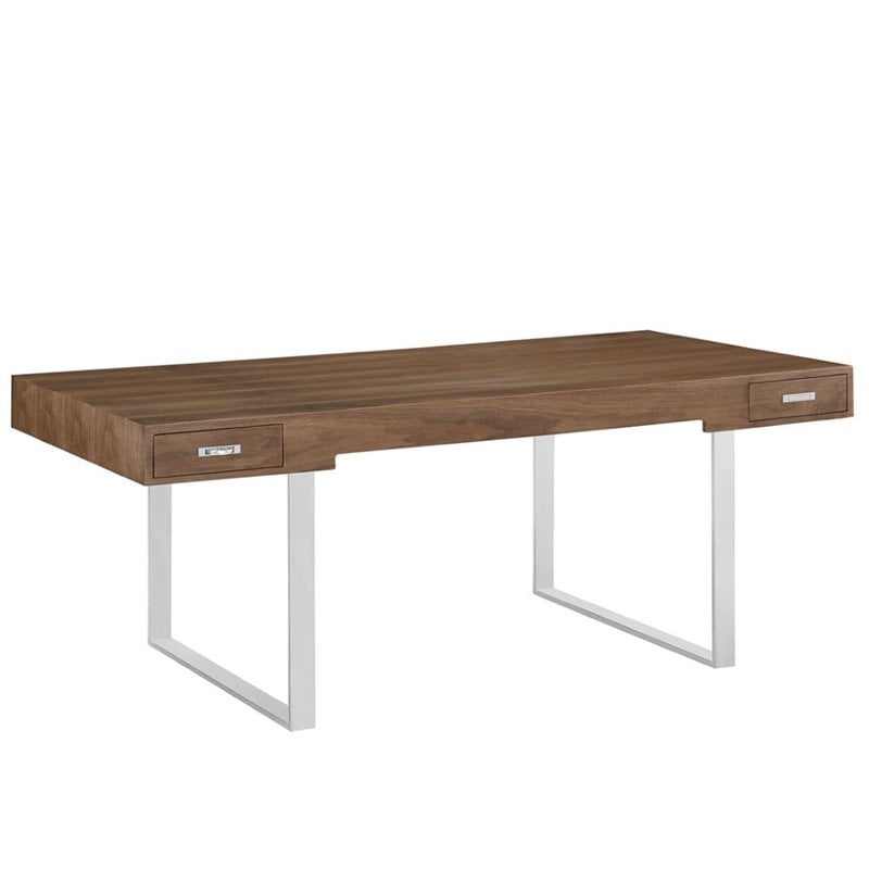 Modway Tinker Modern Stainless Steel & Wood Office Desk in Walnut