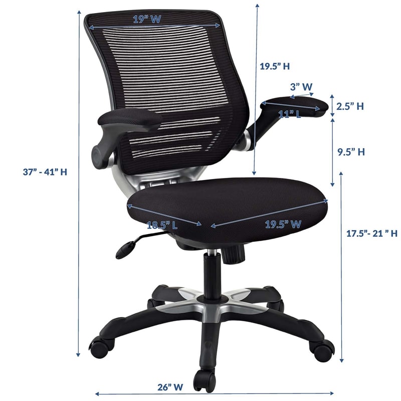 modway edge modern style mesh fabric office chair in black finish