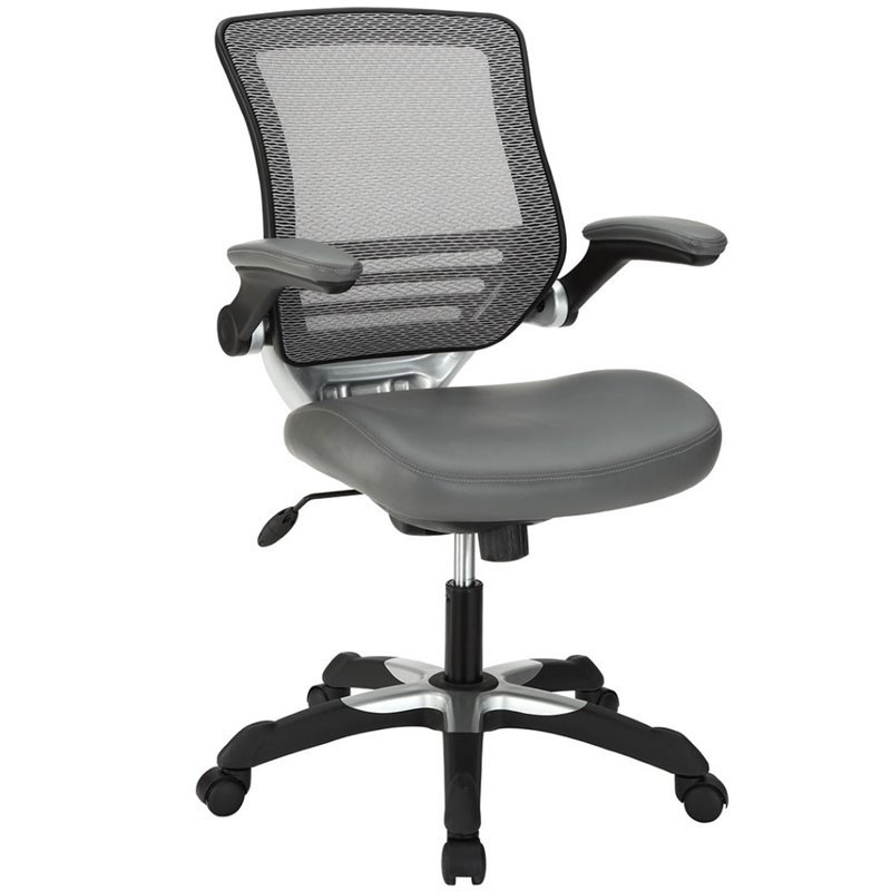 Modway Edge Faux Leather Mesh Office Chair in Gray