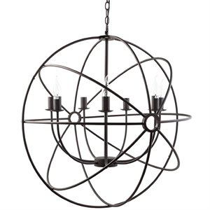 modway atom 7 light steel chandelier in black