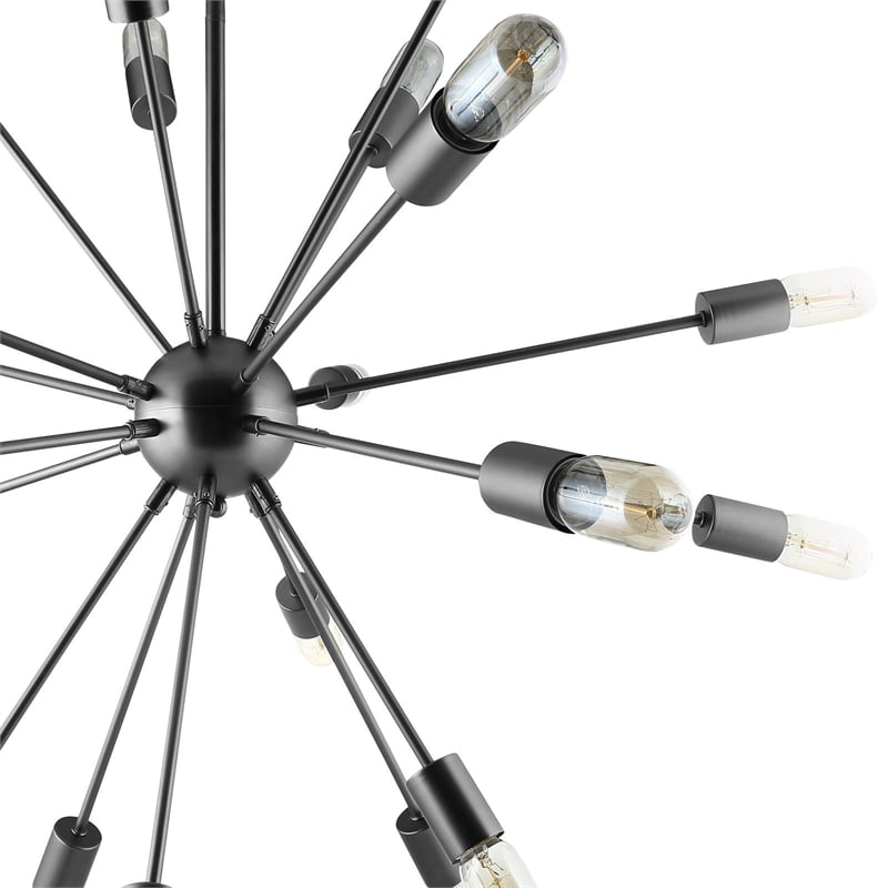 Modway Beam 20-Light Modern E26 60W Bulbs Metal Chandelier in Gray