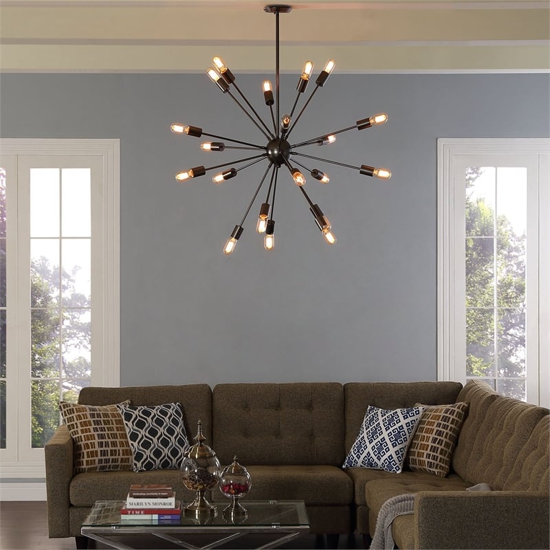 Modway Beam 20-Light Modern E26 60W Bulbs Metal Chandelier in Gray