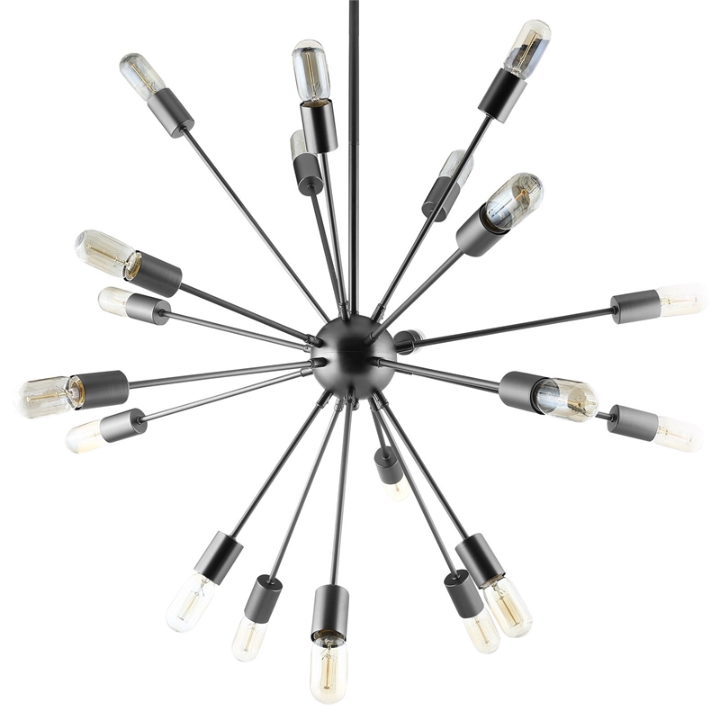 Modway Beam 20-Light Modern E26 60W Bulbs Metal Chandelier in Gray