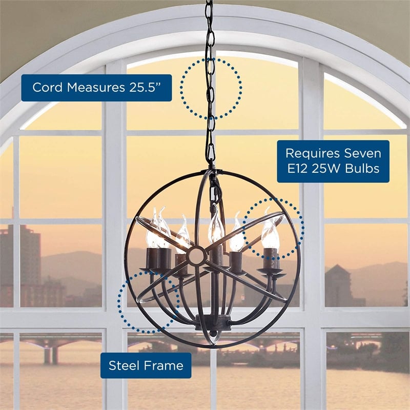 Modway Atom 7 Light Steel Chandelier in Brown