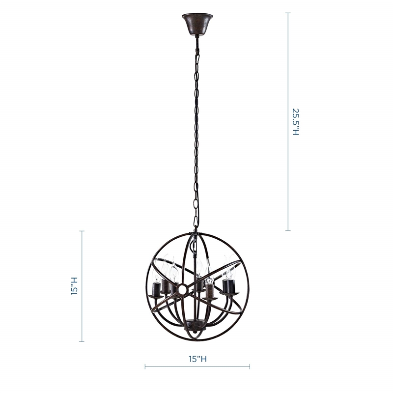 Modway Atom 7 Light Steel Chandelier in Brown