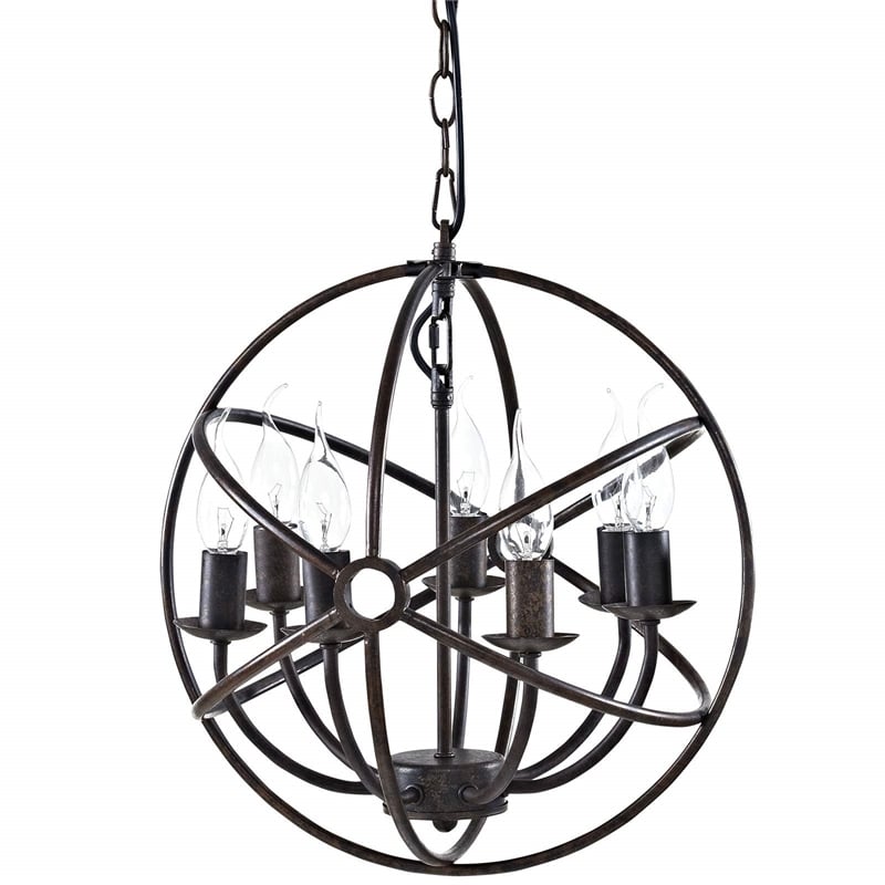 Modway Atom 7 Light Steel Chandelier in Brown