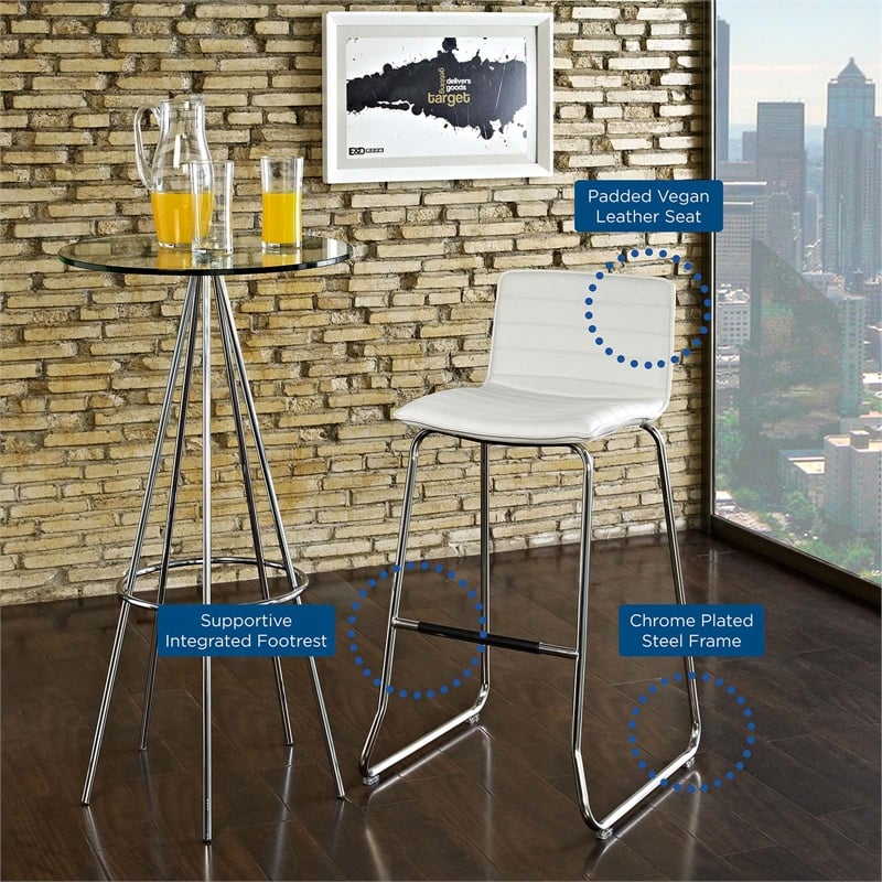 modway dive 30.5&quot modern vinyl & steel bar stool in white finish