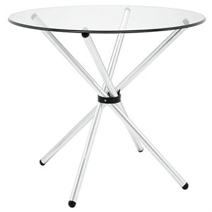 Modway Baton 35.5&quot Round Modern Glass Dining Table in Clear/Chrome