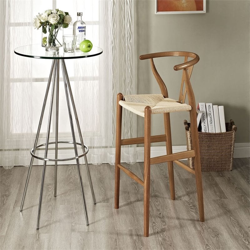 Modway Amish Mid-Century Modern Wood Dining Bar Stool in Walnut