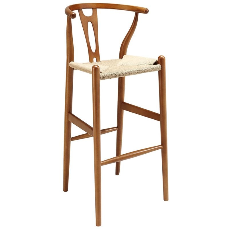Modway Amish Mid-Century Modern Wood Dining Bar Stool in Walnut