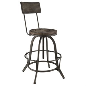 Modway Procure 32&quot Modern Metal & Wood Bar Stool in Black Finish