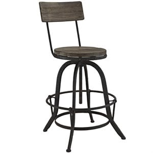 Modway Procure 32&quot Modern Metal & Wood Bar Stool in Brown Finish