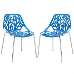 Modway Stencil 18&quot Modern Plastic Dining Side Chair in Blue (Set of 2)