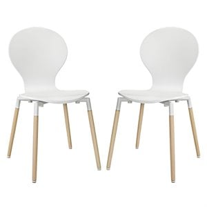 Modway Path 17.5&quot Modern Wood Dining Chair in White (Set of 2)