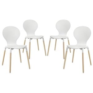 Modway Path 17.5&quot Modern Wood Dining Chair in White (Set of 4)