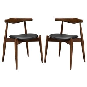 Modway Stalwart 18&quot Wood Dining Side Chair in Dark Walnut/Black (Set of 2)