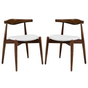 Modway Stalwart 18&quot Wood Dining Side Chair in Dark Walnut/White (Set of 2)