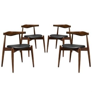 Modway Stalwart 18&quot Wood Dining Side Chair in Dark Walnut/Black (Set of 4)