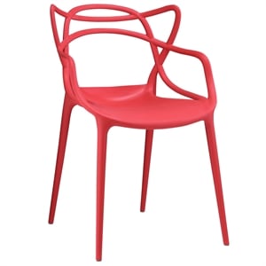 Modway Entangled 18&quot Modern Plastic Dining Armchair in Red Finish