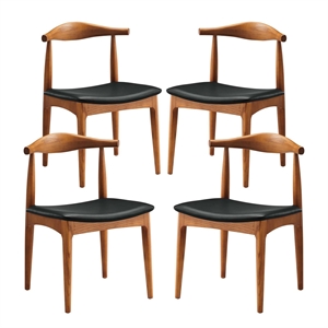 Modway Tracy 18&quot Modern Leather Dining Chair in Black (Set of 4)