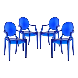 Modway Casper Sturdy Acrylic Plastic Dining Armchairs in Blue (Set of 4)