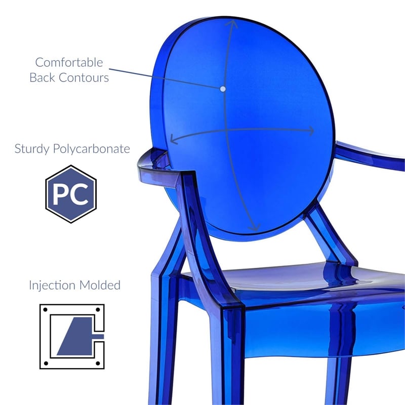 Modway Casper Sturdy Acrylic Plastic Dining Armchairs in Blue (Set of 4)