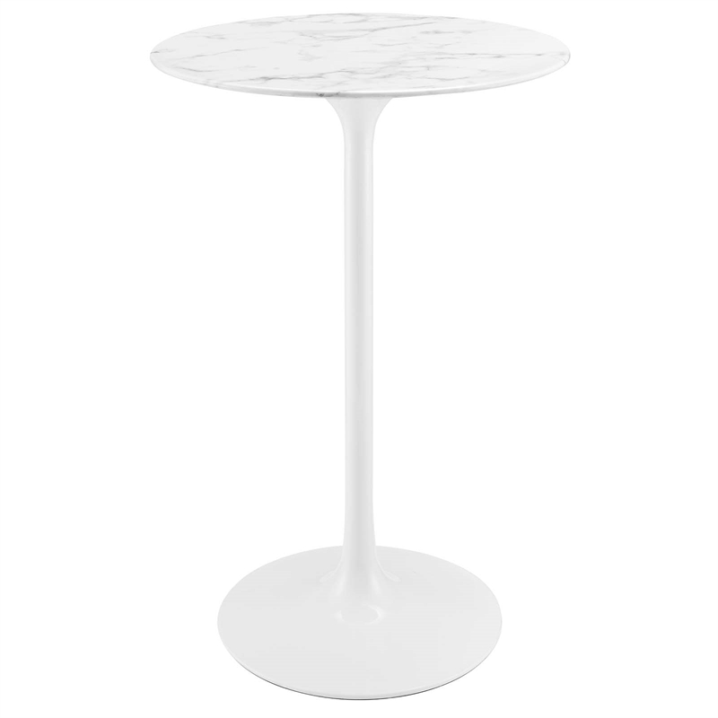 Modway Lippa Round Faux Marble Top Pub Table in White ...