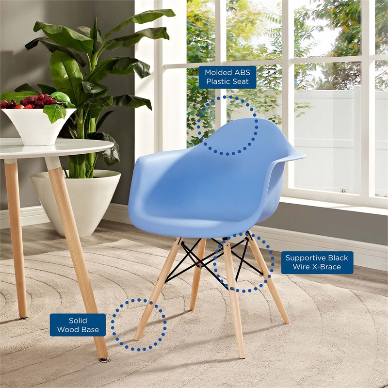 Modway Pyramid Modern Style Wood Dining Armchair in Blue Finish