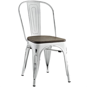 Modway Promenade 18&quot Modern Steel and Bamboo Side Chair in White