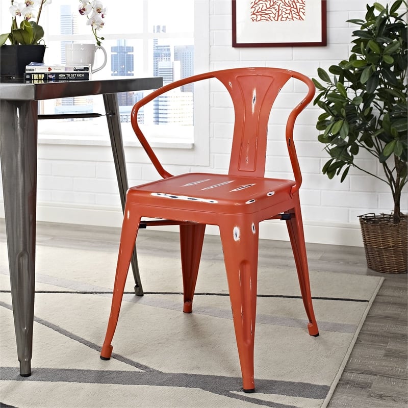 Modway Promenade Modern Aluminum Bistro Dining Chair in Red