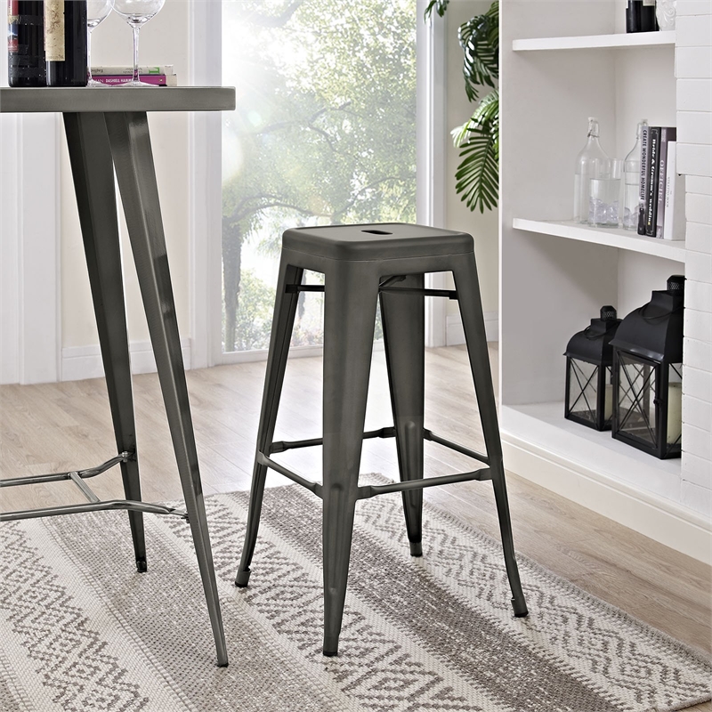 Modway Promenade Modern Aluminum Bistro Bar Stool in Brown