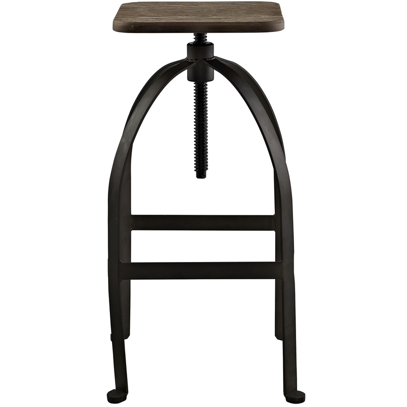 Modway Pointe Wood Top Metal Adjustable Height Kitchen Bar Stool In Brown