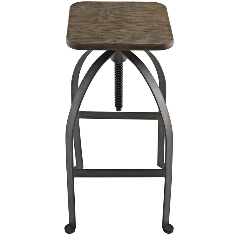 Modway Pointe Wood Top Metal Adjustable Height Kitchen Bar Stool In Brown