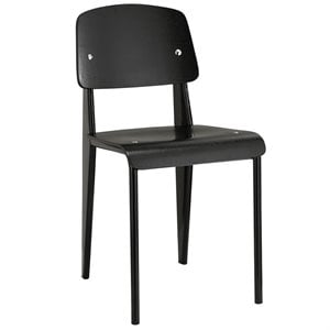 Modway Cabin 18.5&quot Modern Steel and Wood Dining Side Chair in Black