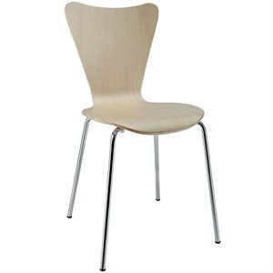 Modway Ernie 18&quot Modern Solid Plywood Dining Side Chair in Natural/Chrome