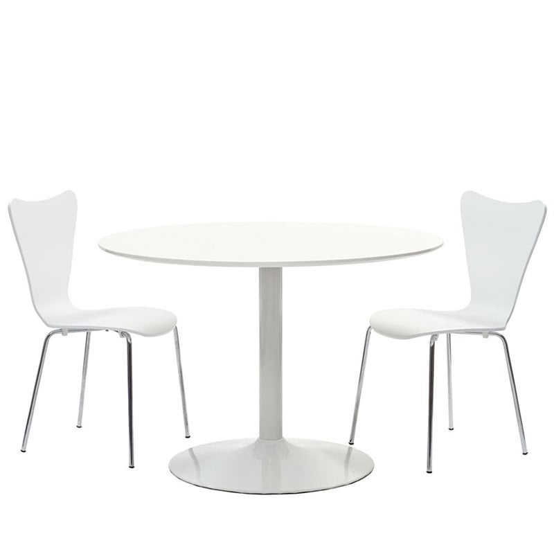 Modway Revolve 3-Piece Modern Style Wood Dining Set in White/Chrome