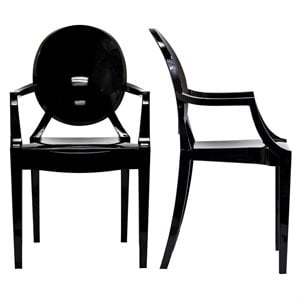 Modway Casper 18.5&quot Polycarbonate Plastic Dining Armchairs in Black (Set of 2)